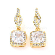 Clear Cubic Zirconia Square Dangle Stud Earrings, Brass Jewelry for Women, Real 18K Gold Plated, 21.5mm, Pin: 0.6mm(EJEW-F298-04G)