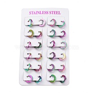 304 Stainless Steel Huggie Hoop Earrings, Ring, Rainbow Color, 11x2mm, Pin: 1mm, 12pairs/card(EJEW-M284-30M-A)