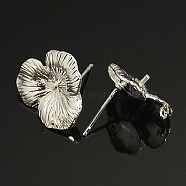 Brass Stud Earring Findings, with Loop, Lead Free & Cadmium Free & Nickel Free, Flower, Silver Color Plated, about 16mm in diameter, 17.5mm long, pin: 0.8mm, hole: 1mm(KK-A113-S-NR)