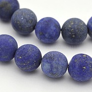 Natural Lapis Lazuli Round Beads Strands, Frosted, Dyed, 10mm, Hole: 1mm, about 38pcs/strand, 15.3 inch(G-D660-10mm)
