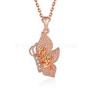 Rose Gold Plated Brass Cubic Zirconia Butterfly Pendant Necklaces for Women, with Cable Chains, 18 inch(NJEW-BB00522-02)