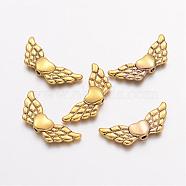 Tibetan Style Alloy Angeltee Beads, Winged Heart, Cadmium Free & Nickel Free & Lead Free, Antique Golden, 22x9x3mm, Hole: 1mm, about 869pcs/1000g(TIBEB-5494-AG-NR)