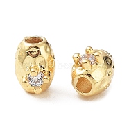 Brass Micro Pave Cubic Zirconia Beads, Oval, Real 18K Gold Plated, 6x4.5x5.5mm, Hole: 1.6mm(KK-A189-20G)