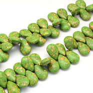 Dyed Synthetic Turquoise Teardrop Bead Strands, Olive Drab, 25~26x17~18x9mm, Hole: 1~2mm(TURQ-Q100-11A)