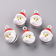 Christmas Baking Painted Brass Bell Pendants, Father Christmas, White, 26x16x16mm, Hole: 2.5mm(X-KKB-S002-007)