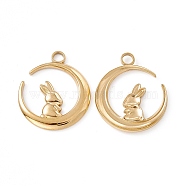 Ion Plating(IP) 304 Stainless Steel Pendants, Moon with Rabbit, Real 18K Gold Plated, 24x20x2mm, Hole: 3mm(STAS-K242-01G)