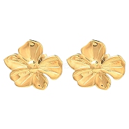 304 Stainless Steel Stud Earrings for Women, Flower, Real 18K Gold Plated, 15x19mm(EJEW-E291-02G)