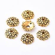 Tibetan Style Bead Caps, Lead Free & Cadmium Free & Nickel Free, Flower, Antique Golden, about 11mm in diameter, 3.5mm thick, hole: 2mm(X-TIBEB-LF1650Y-AG-FF)