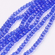 Glass Beads Strands, Faceted(32 Facets), Round, Blue, 4mm, Hole: 1mm, about 87~93pcs/strand, 32~33cm(EGLA-J042-4mm-02)