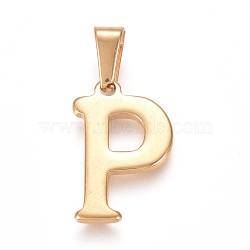 304 Stainless Steel Pendants, Golden, Initial Letter.P, 20x12.5x1.8mm, Hole: 3x7mm(X-STAS-F106-95G-P-01)