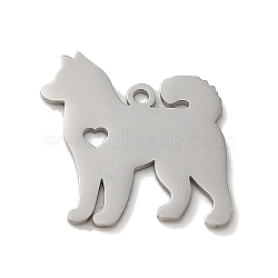 Non-Tarnish 304 Stainless Steel Pendants, Laser Cut, Dog Charm, Stainless Steel Color, 19x18x1mm, Hole: 1.5mm(STAS-O005-13P)