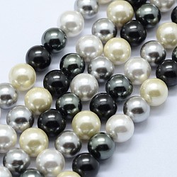 Shell Pearl Beads Strands, Round, Mixed Color, 8mm, Hole: 1mm, about 50pcs/strand, 15.7 inch(BSHE-K053-04-8mm-11)