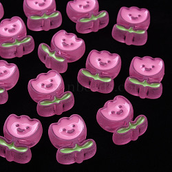 Transparent Acrylic Beads, with Enamel, Frosted, Flower, Hot Pink, 24.5x20x9mm, Hole: 3mm(X-MACR-S374-03B-02)