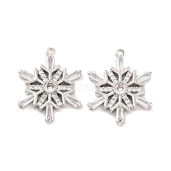 Brass Micro Pave Clear Cubic Zirconia Pendants, Christmas Snowflake, Platinum, 21x17x3mm, Hole: 1mm(KK-S389-14P)