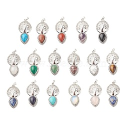 Natural & Synthetic Gemstone Big Pendants, with Platinum Tone Brass Findings, Cadmium Free & Lead Free, Tree with Teardrop, 55x28x8mm, Hole: 4.8x7.5mm(G-G855-05P)