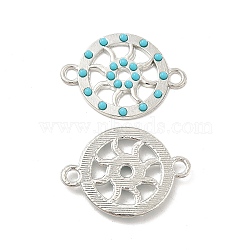 Alloy Connector Charms, with Synthetic Turquoise, Flat Round with Sun, Platinum, 27x20x2.5mm, Hole: 2.5mm(FIND-H039-37P)