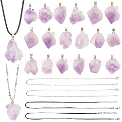 DIY Natural Amethyst Pendant Necklaces Making Kits, include Waxed Cotton Cord Necklace Makings, 304 Stainless Steel Necklaces, Platinum, Necklace Makings: 18.7 inch/17.7 inch, 20pcs/set(DIY-SC0012-39P)