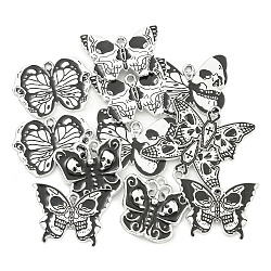 Halloween Theme Alloy Enamel Pendants, Butterfly with Skull Charm, Platinum, 19~23x23.5~30x1.5~3.5mm, Hole: 1.8~2mm, 12pcs/set(FIND-U010-03)