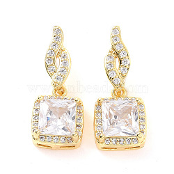 Clear Cubic Zirconia Square Dangle Stud Earrings, Brass Jewelry for Women, Real 18K Gold Plated, 21.5mm, Pin: 0.6mm(EJEW-F298-04G)