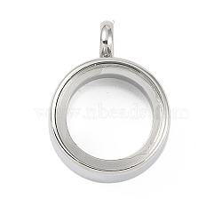 304 Stainless Stee Locket Pendants, with Glass, Flat Round Charm, Stainless Steel Color, 19x14x6mm, Hole: 3.5mm(STAS-S132-16P-01)