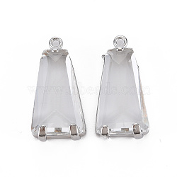 Transparent Glass Pendants, with Brass Findings, Long-Lasting Plated, Faceted, Trapezoid, Platinum, 23.5x11x5mm, Hole: 1.4mm(GLAA-Q088-024A)