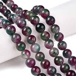 Dyed Natural White Jade Beads Strands, Two Tone, Round, Dark Green, 10x10mm, Hole: 1mm, about 38~39pcs/strand, 14.96~15.6''(38~39cm)(G-T138-10mm-210-7)