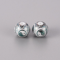 Electroplate Glass Beads, Round with Yin Yang Pattern, Green Plated, 10mm, Hole: 1.2mm(X-EGLA-Q123-012G)