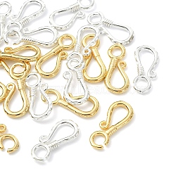 20Pcs 2 Colors Brass Hook Clasps, Cadmium Free & Lead Free, Golden & Silver, 19x8x2mm, Hole: 3mm, 10pcs/color (KK-YW0004-17)