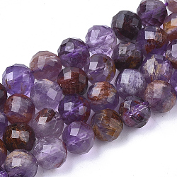 Natural Rutilated Quartz Beads Strands, Faceted, Round, 5.5~6x6mm, Hole: 1mm, about 32pcs/strand, 7.48 inch(X-G-S345-6mm-011)