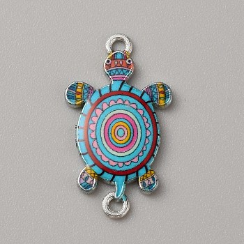 Alloy Enamel Connector Charms, Turtle Links, Platinum, Cyan, 27.5x15.5x2mm, Hole: 1.4mm and 1.6mm