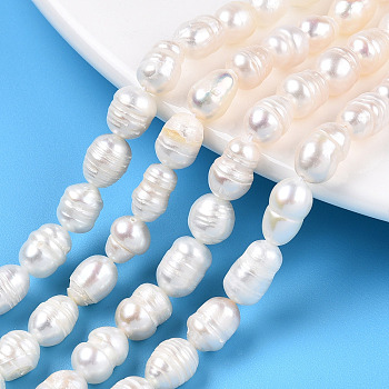 Natural Cultured Freshwater Pearl Beads Strands, Baroque Keshi Pearl Rice Beads, Seashell Color, 7.7~9.1x5.5~6.6mm, Hole: 0.7~0.8mm, about 19~21pcs/strand, 7.09 inch(18cm)