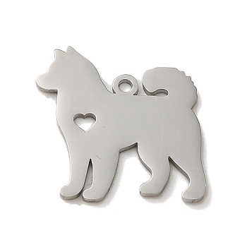 304 Stainless Steel Pendants, Laser Cut, Dog Charm, Stainless Steel Color, 19x18x1mm, Hole: 1.5mm