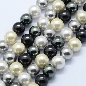 Shell Pearl Beads Strands, Round, Mixed Color, 8mm, Hole: 1mm, about 50pcs/strand, 15.7 inch