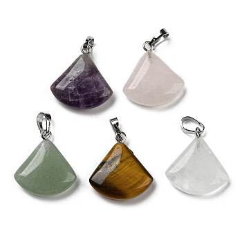 Natural Gemstone Pendants, with Platinum Tone Brass Findings, Fan Charms, 21~22x19.5~20x5~6mm, Hole: 6x4mm