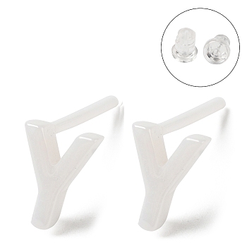 Hypoallergenic Bioceramics Zirconia Ceramic Stud Earrings, No Fading and Nickel Free, Alphabet, Letter Y, 7x5mm