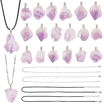 DIY Natural Amethyst Pendant Necklaces Making Kits, include Waxed Cotton Cord Necklace Makings, 304 Stainless Steel Necklaces, Platinum, Necklace Makings: 18.7 inch/17.7 inch, 20pcs/set