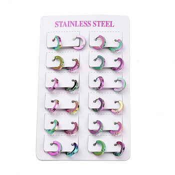 304 Stainless Steel Huggie Hoop Earrings, Ring, Rainbow Color, 11x2mm, Pin: 1mm, 12pairs/card