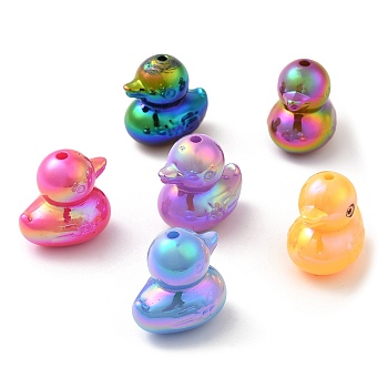 UV Plating Opaque Acrylic Beads, Iridescent, Duck, Mixed Color, 22x16x21.5mm, Hole: 2mm