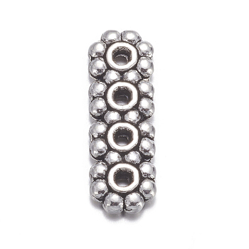 4-Hole Tibetan Style Alloy Spacer Bars, Rectangle, Cadmium Free & Nickel Free & Lead Free, Antique Silver, 4.5mm, Hole: 1mm