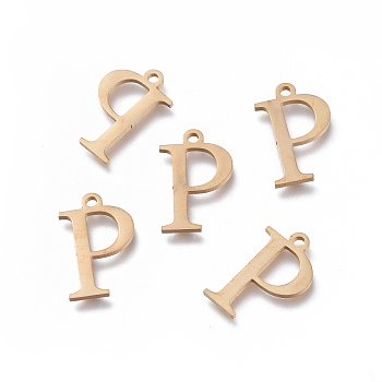 304 Stainless Steel Charms, Greek Alphabet, Golden, Letter.R, 14x9x1mm, Hole: 1.2mm