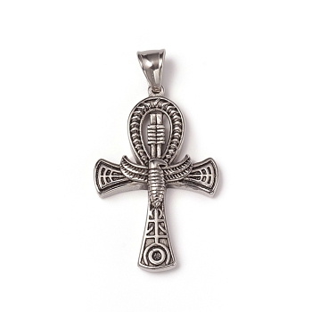 304 Stainless Steel Pendants, for Easter, Ankh Cross, Antique Silver, 43x27.5x5.5mm, Hole: 8x5mm