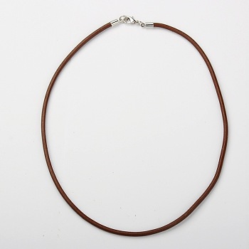 Cowhide Leather Necklace Making, with Brass Lobster Claw Clasps and Brass Cord Ends, Platinum Metal Color, Saddle Brown, 66x0.3cm