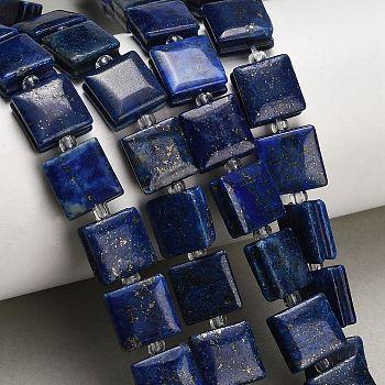 Dyed Natural Lapis Lazuli Beads Strands, Square, with Seed Beads, 10.5x10.5x5.5mm, Hole: 0.8mm, about 32~33pcs/strand, 15.35~15.75''(39~40cm)