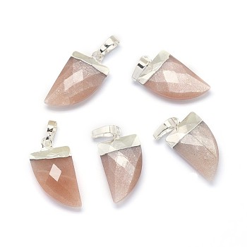Natural Sunstone Pendants, with Long-Lasting Plated Brass Findings, Faceted, Scabbard, Silver, 19.5x11x5mm, Hole: 3.5x5.5mm