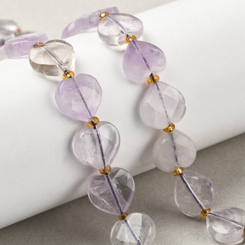 Natural Ametrine Beads Strands, Faceted Love Heart, with Seed Beads, 11.5x12.5x4.5mm, Hole: 0.9mm, about 29~30pcs/strand, 15.16''(38.5cm)