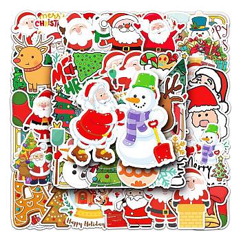 50Pcs Christmas PVC Self Adhesive Stickers, Waterproof Decals for Water Bottle, Helmet, Luggage, Mixed Shapes, 55~85mm