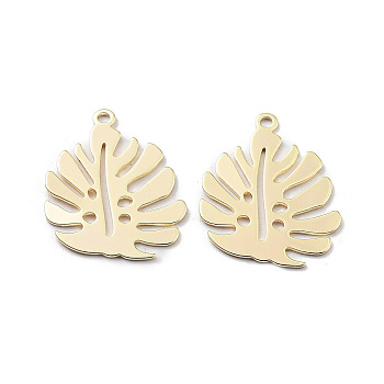 Brass Pendants, Leaf, Real 18K Gold Plated, 24.5x20x0.8mm, Hole: 1.6mm