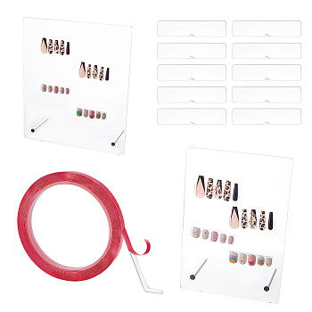 2 Set 2 Style Transparent Acrylic Wearing Armor Display Board, with Acrylic Double Sided Adhesive Tape, Nail Art Sticker, Mixed Color, 14.7~22x7.6x21~26cm, 1 Set/style