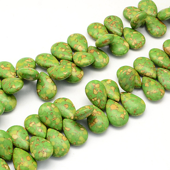 Dyed Synthetic Turquoise Teardrop Bead Strands, Olive Drab, 25~26x17~18x9mm, Hole: 1~2mm