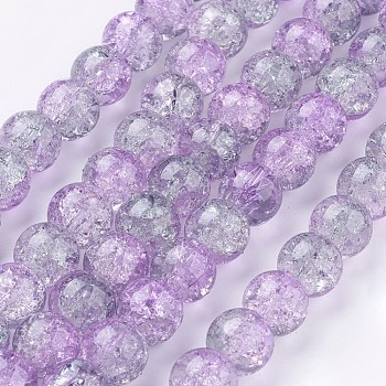 1Strand Two Tone Transparent Crackle Glass Round Beads Strands, Plum, 10mm, Hole: 1.3~1.6mm, about 80pcs/strand, 31.4 inch